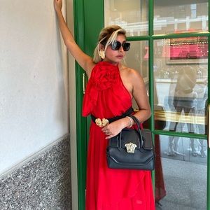 Red backless dress